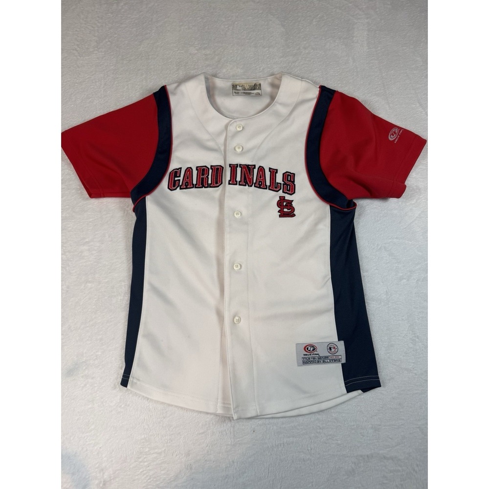 St‎ Louis Cardinals MLB Button Up Jersey White Red Stitched True Fan Medium 12